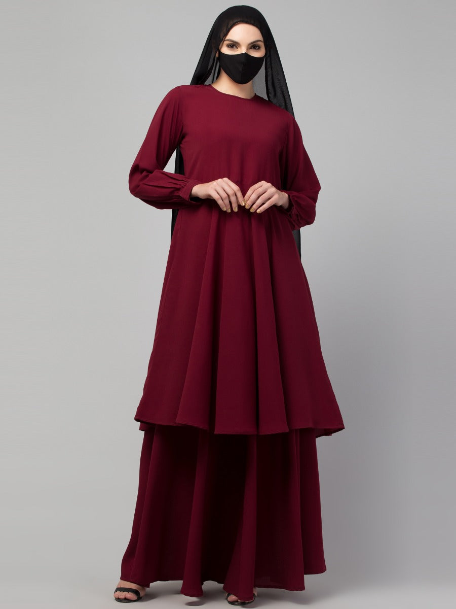 Modest Co-ord Set: Loose-Fit Long Top with Elasticated Sleeves and Flared Skirt, Ideal for Students and Working Women