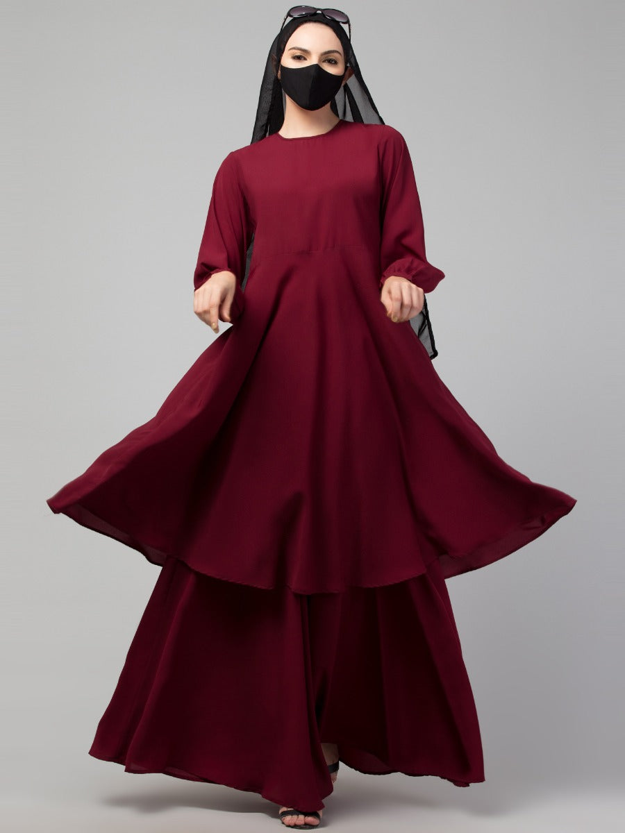 Modest Co-ord Set: Loose-Fit Long Top with Elasticated Sleeves and Flared Skirt, Ideal for Students and Working Women
