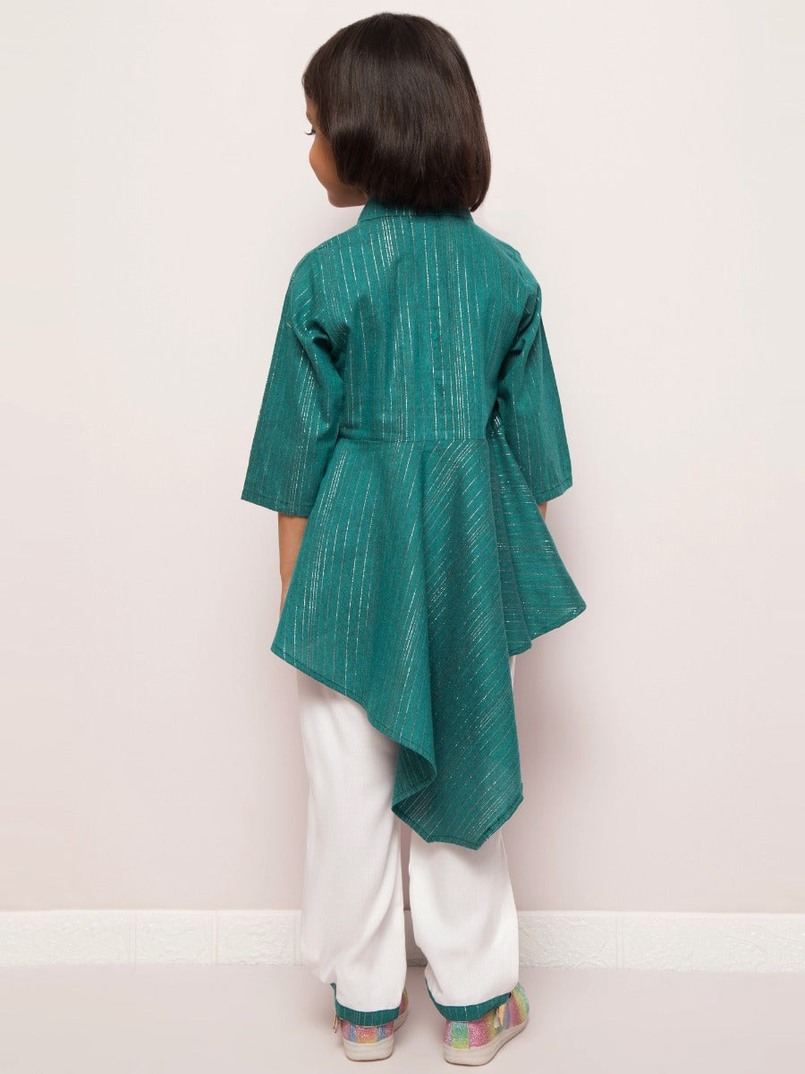 Asymmetrical Top With White Pajama- 2 pcs Set