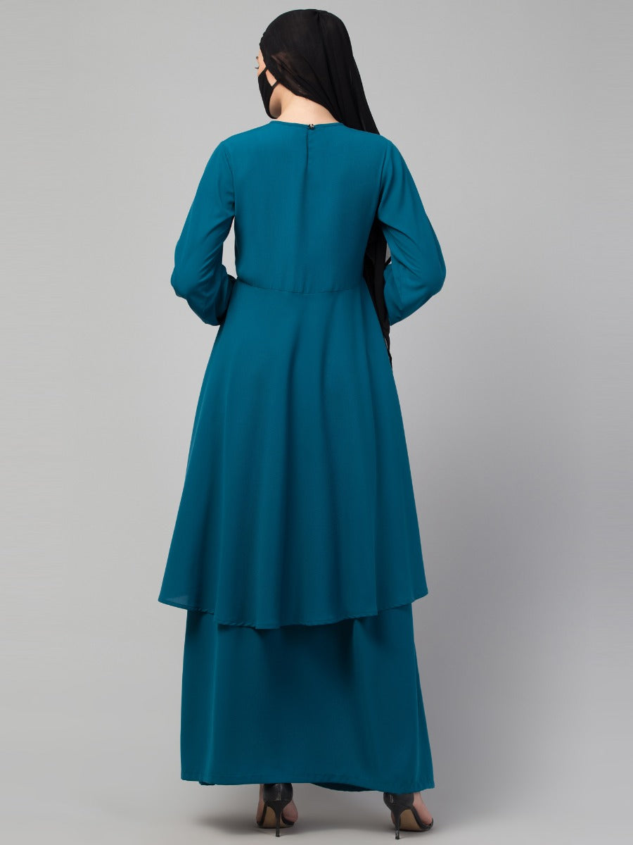 Modest Co-ord Set: Loose-Fit Long Top with Elasticated Sleeves and Flared Skirt, Ideal for Students and Working Women