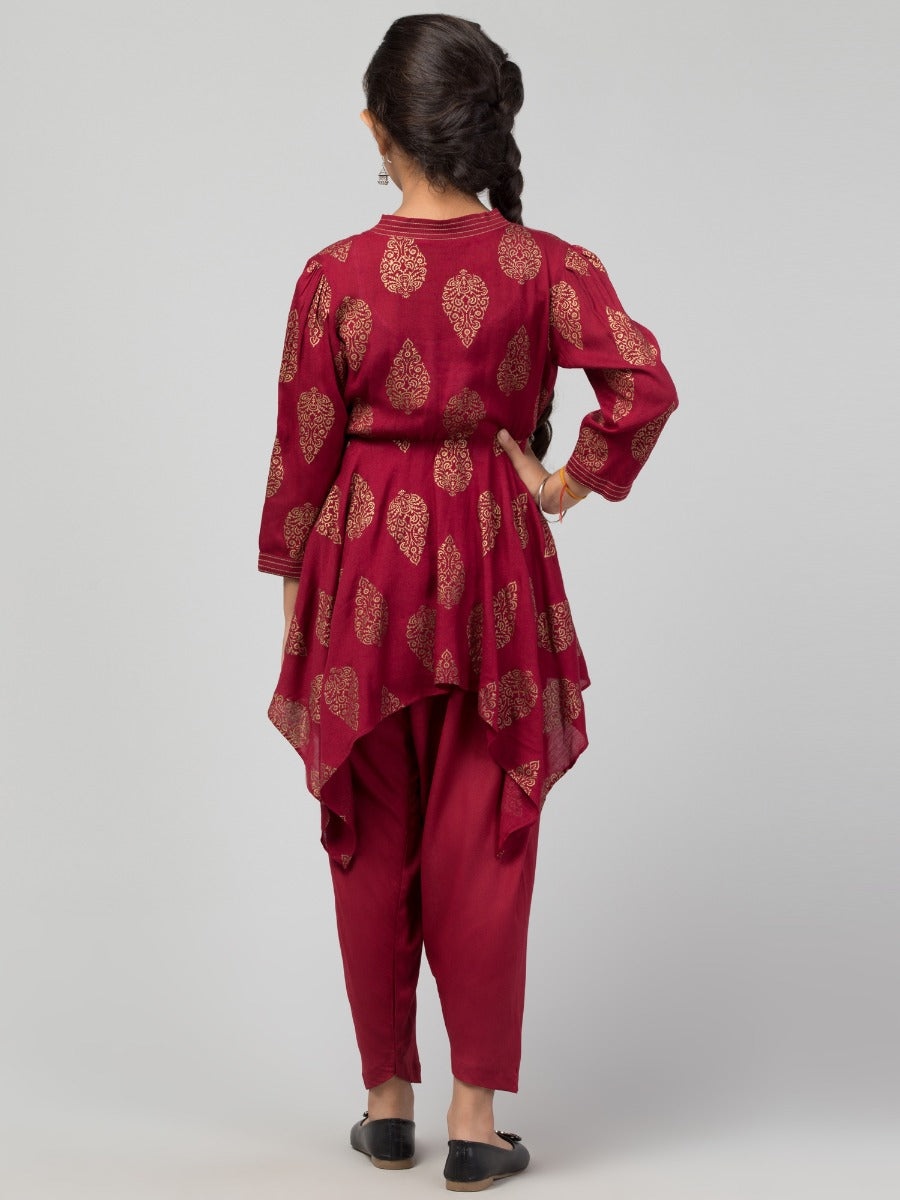 Two Pieces Set- Dhoti Shalwar And Long Asymmetrical Top