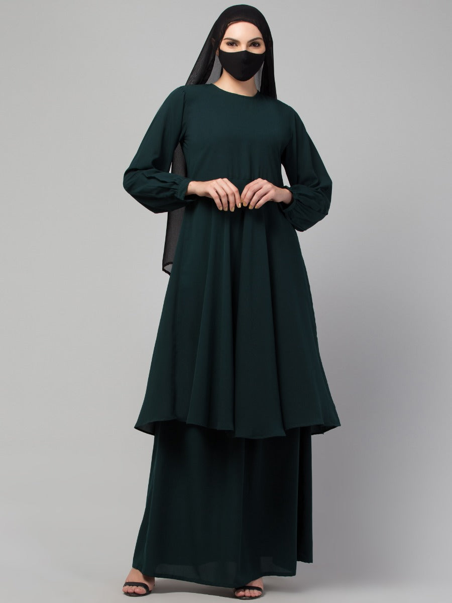Modest Co-ord Set: Loose-Fit Long Top with Elasticated Sleeves and Flared Skirt, Ideal for Students and Working Women