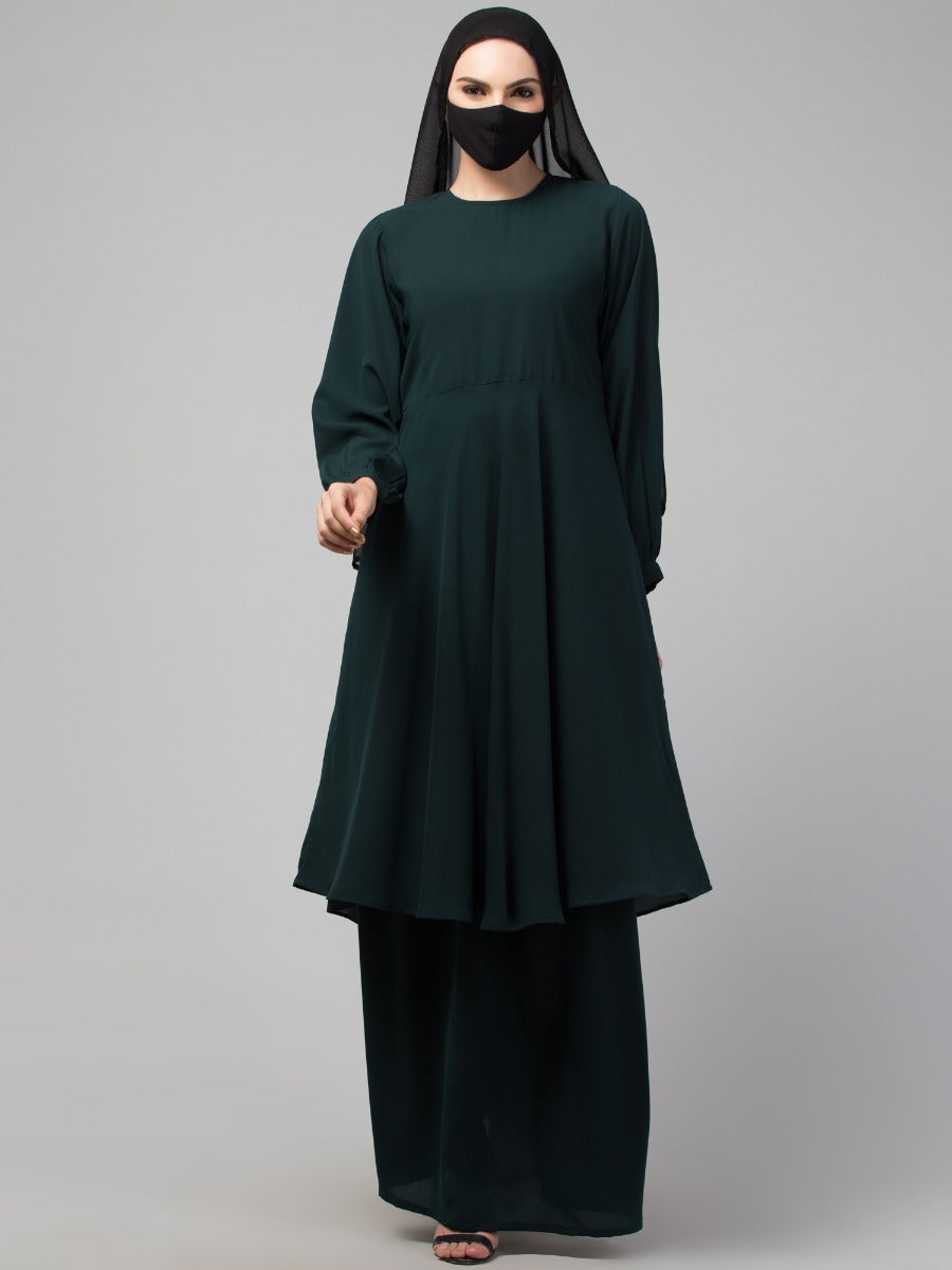 Modest Co-ord Set: Loose-Fit Long Top with Elasticated Sleeves and Flared Skirt, Ideal for Students and Working Women