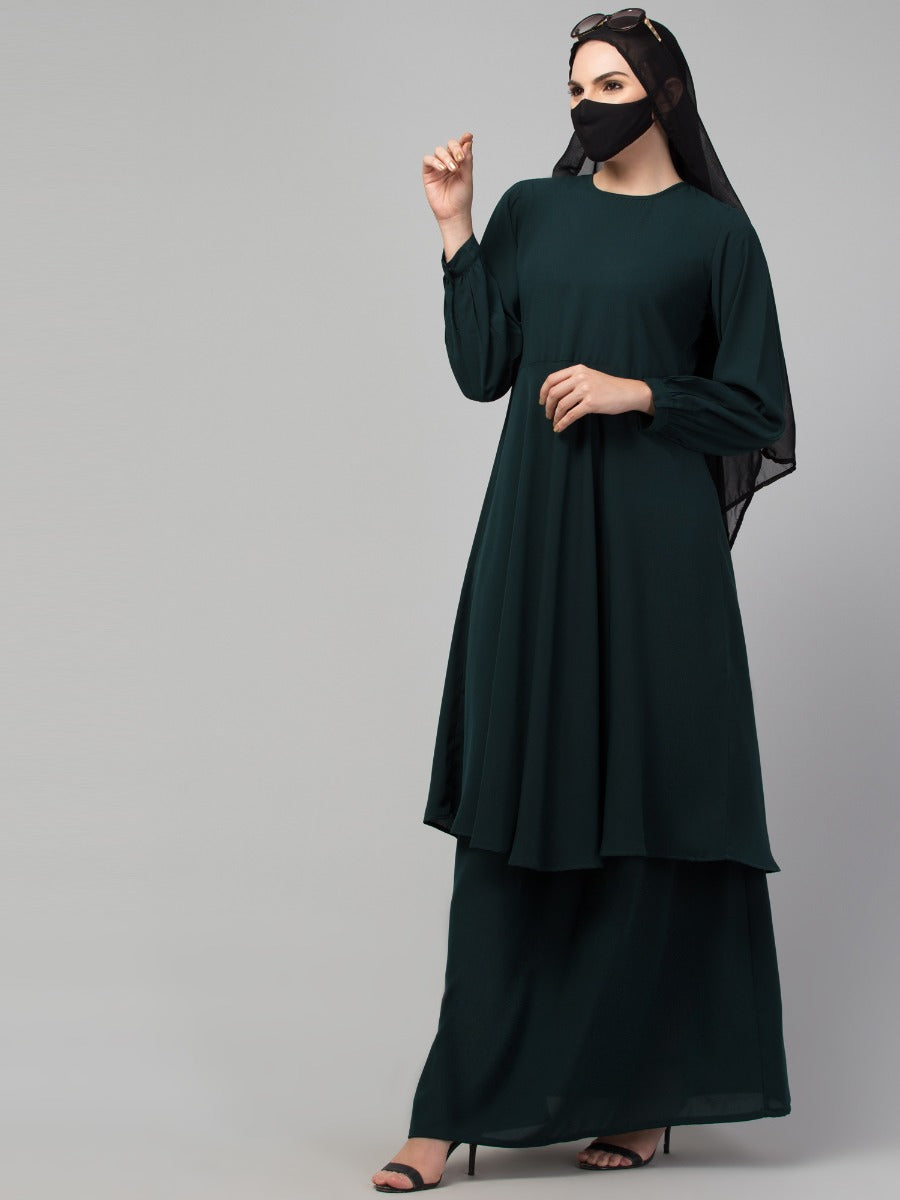 Modest Co-ord Set: Loose-Fit Long Top with Elasticated Sleeves and Flared Skirt, Ideal for Students and Working Women
