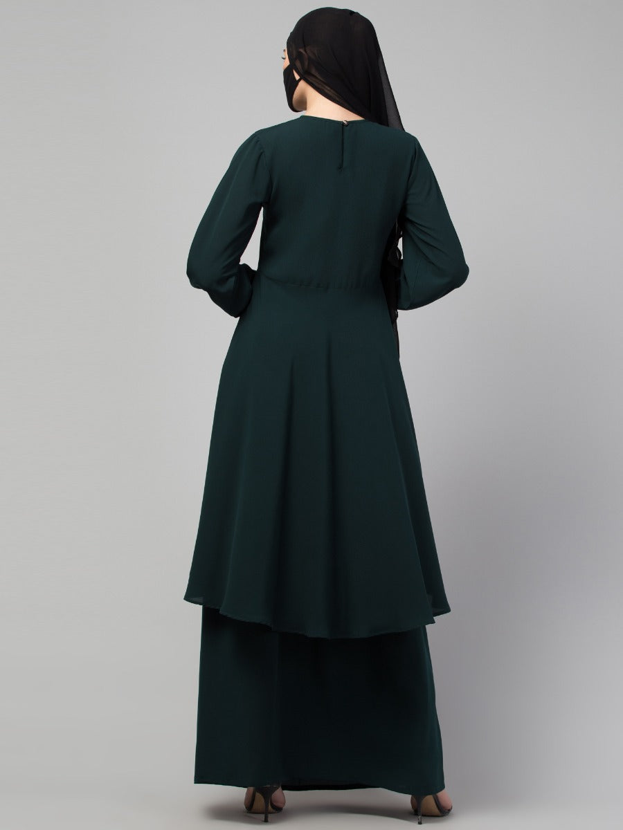 Modest Co-ord Set: Loose-Fit Long Top with Elasticated Sleeves and Flared Skirt, Ideal for Students and Working Women
