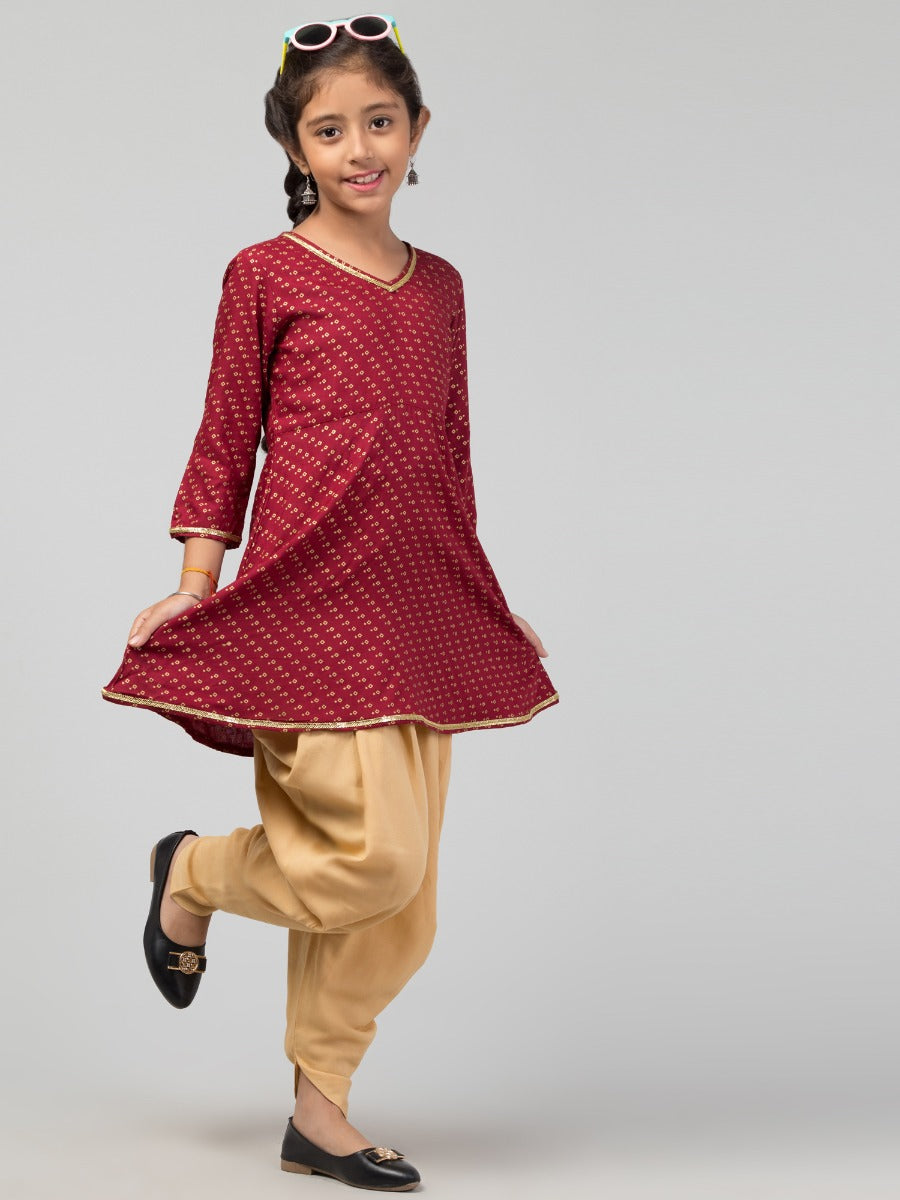 Two Pieces Set- Dhoti Shalwar And Long Top