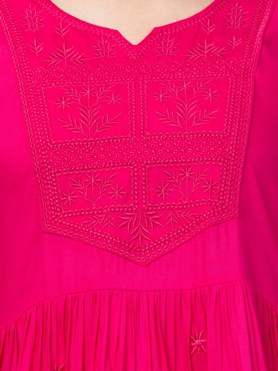 Two Pcs Sharara-Kurta Set With Chikankari Work In Rayon Fabric