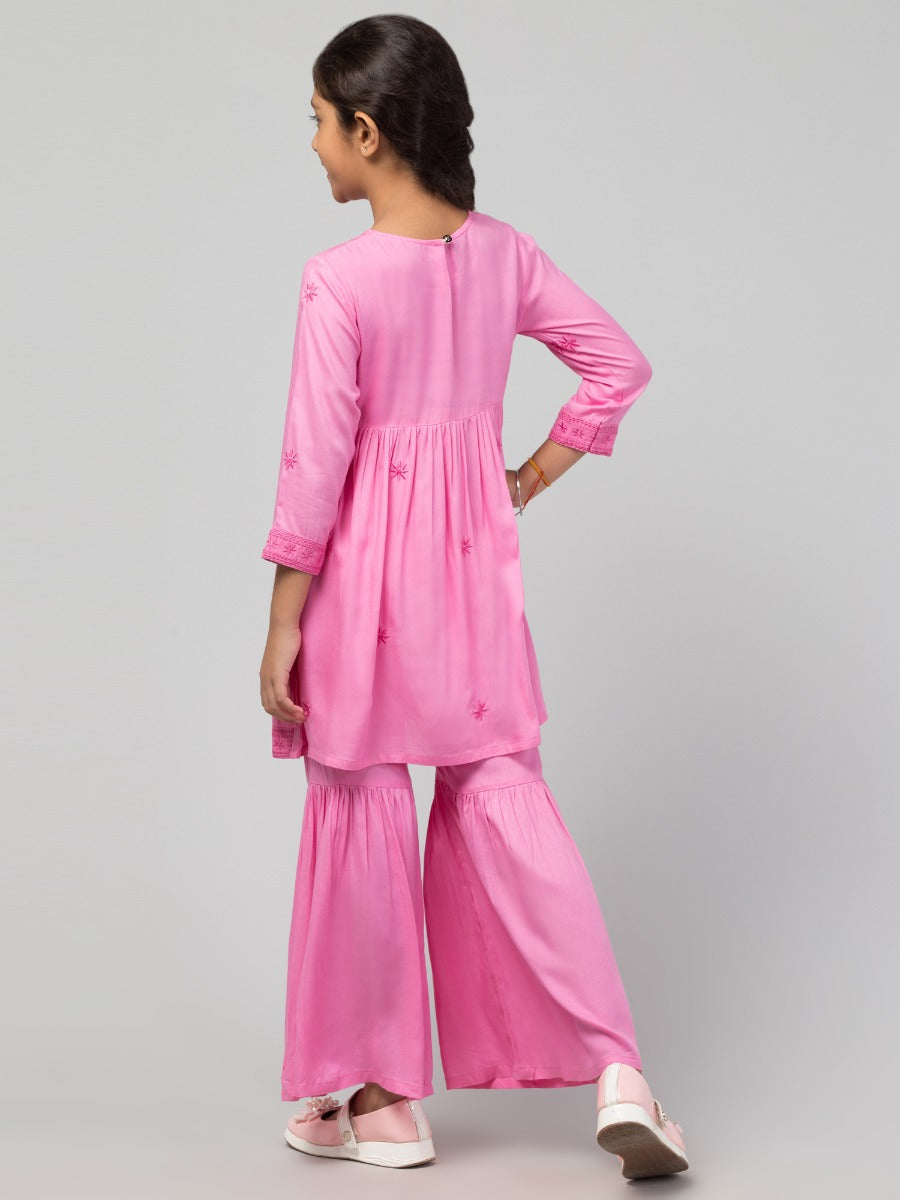 Two Pieces Sharara Set- Embroidered Top With Sharara