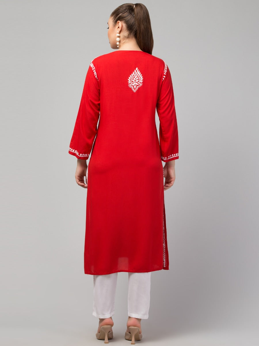 Long Rayon Kurti With Hand Chikankari Work