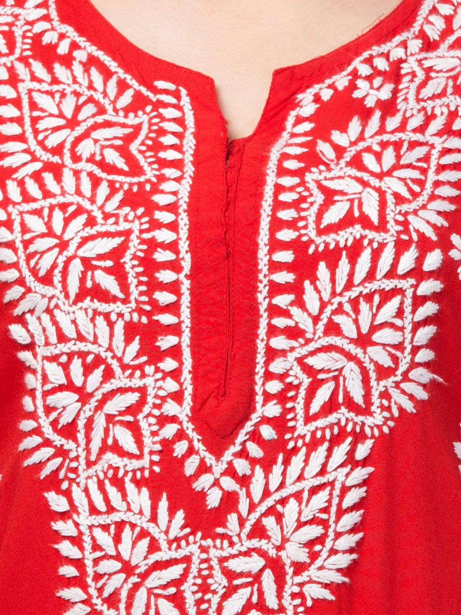 Long Rayon Kurti With Hand Chikankari Work