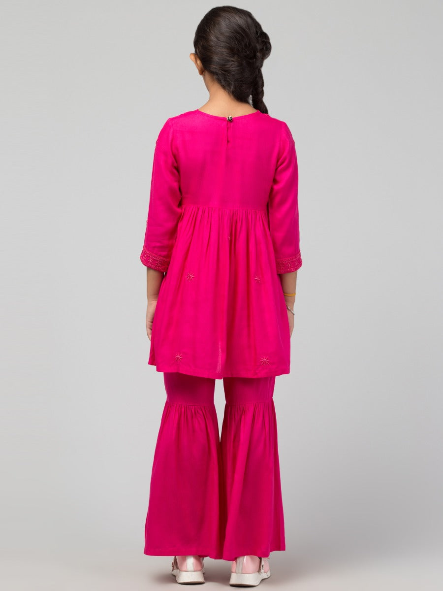 Two Pieces Sharara Set- Embroidered Top With Sharara