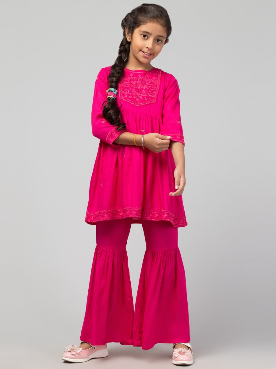 Two Pieces Sharara Set- Embroidered Top With Sharara