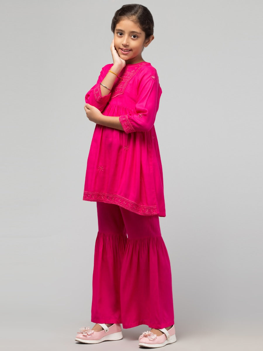 Two Pieces Sharara Set- Embroidered Top With Sharara