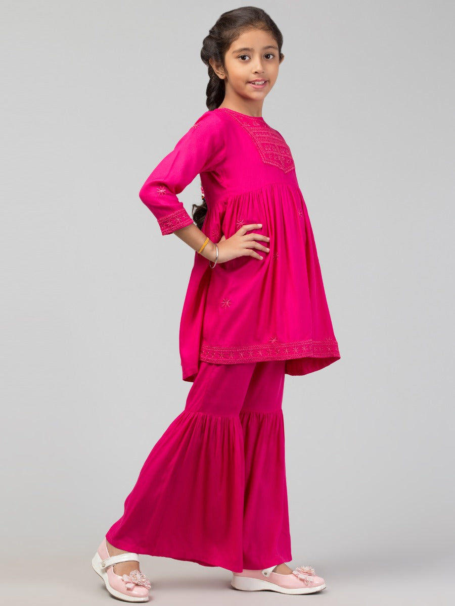 Two Pieces Sharara Set- Embroidered Top With Sharara