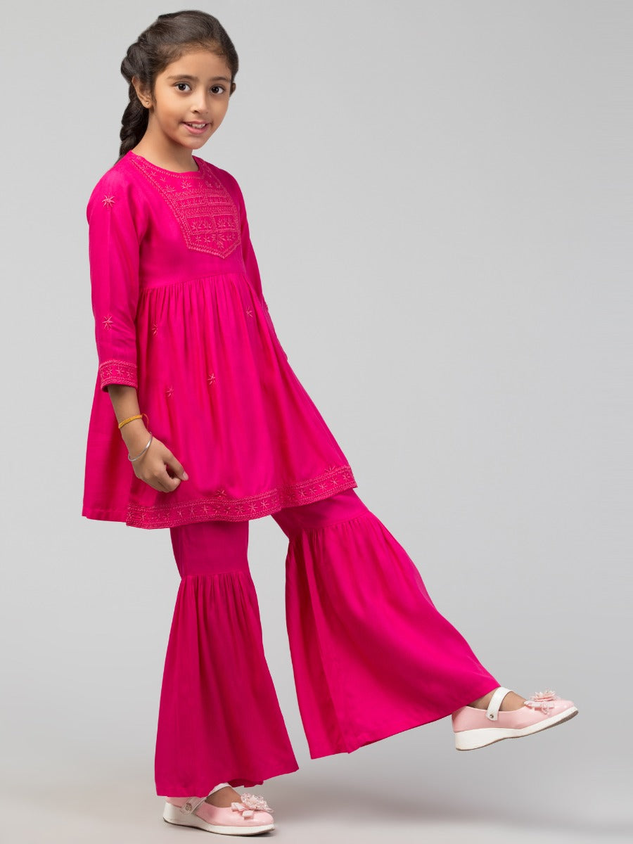 Two Pieces Sharara Set- Embroidered Top With Sharara