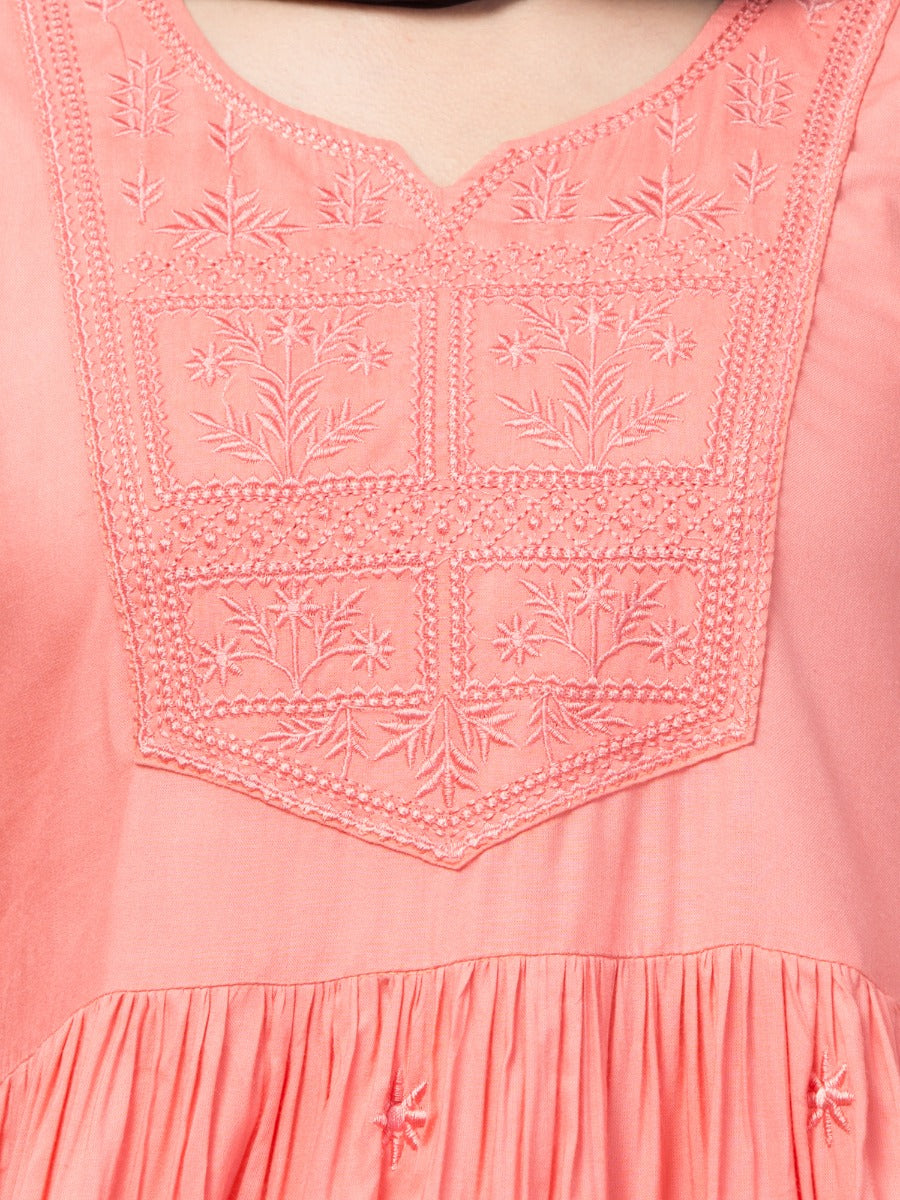 Two Pcs Sharara-Kurta Set With Chikankari Work In Rayon Fabric