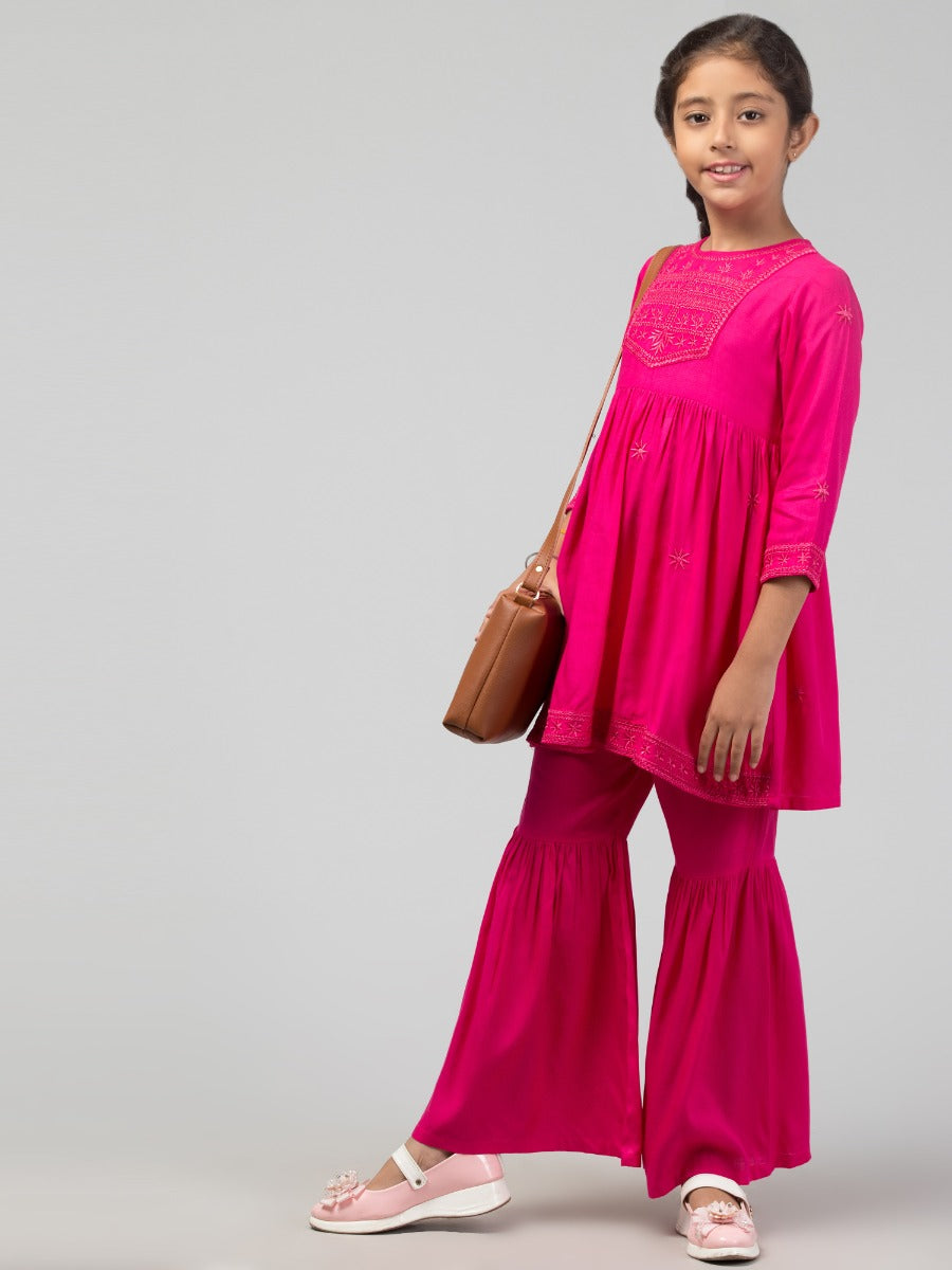 Two Pieces Sharara Set- Embroidered Top With Sharara