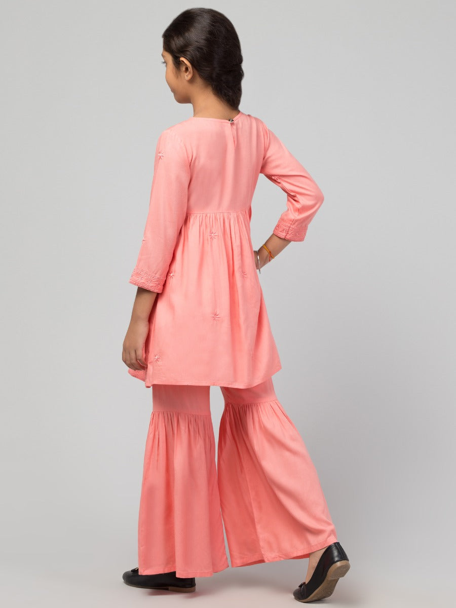 Two Pieces Sharara Set- Embroidered Top With Sharara