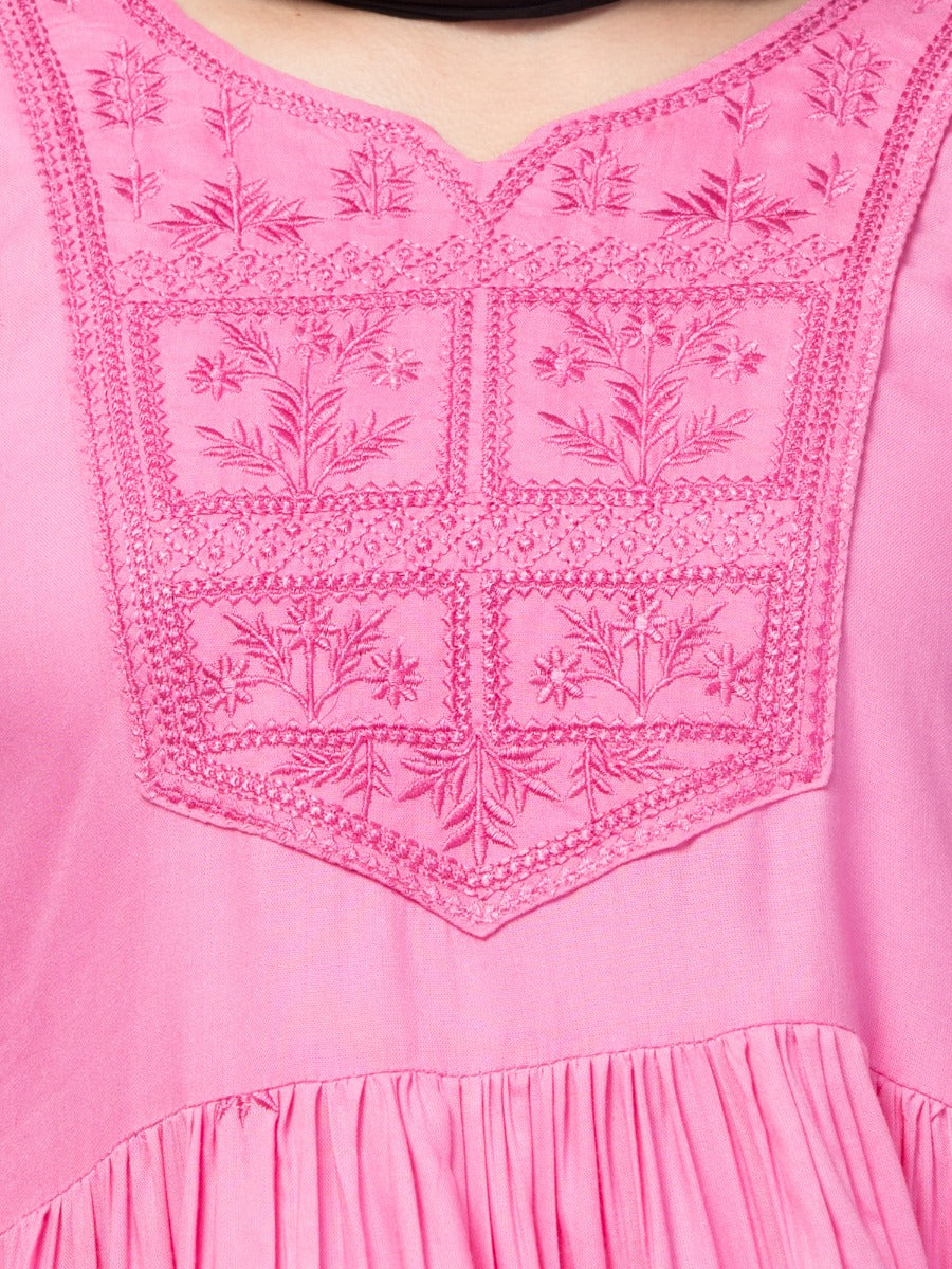Two Pcs Sharara-Kurta Set With Chikankari Work In Rayon Fabric