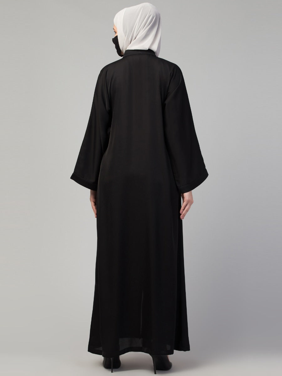 Front Open Abaya In Imported Nida Fabric With Embellished Tassels