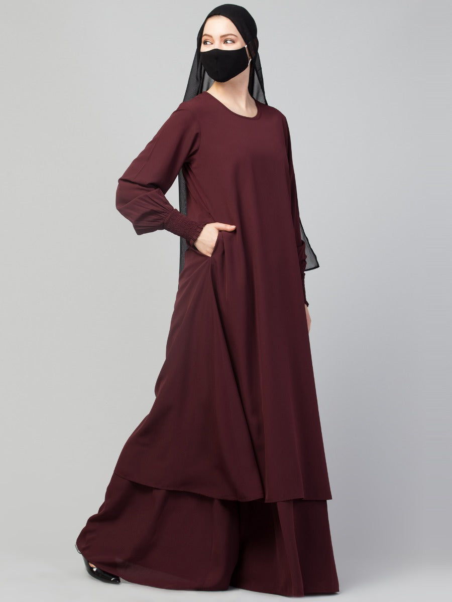 Four Pieces Set- Double Abaya Set With Khimar, Stole & Mouth Piece.