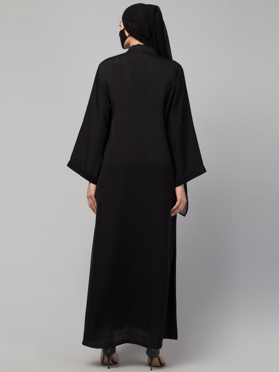 Occasion Wear Front Open Abaya: Handwork Embellishments with Matching Stole, Premium Nida Fabric