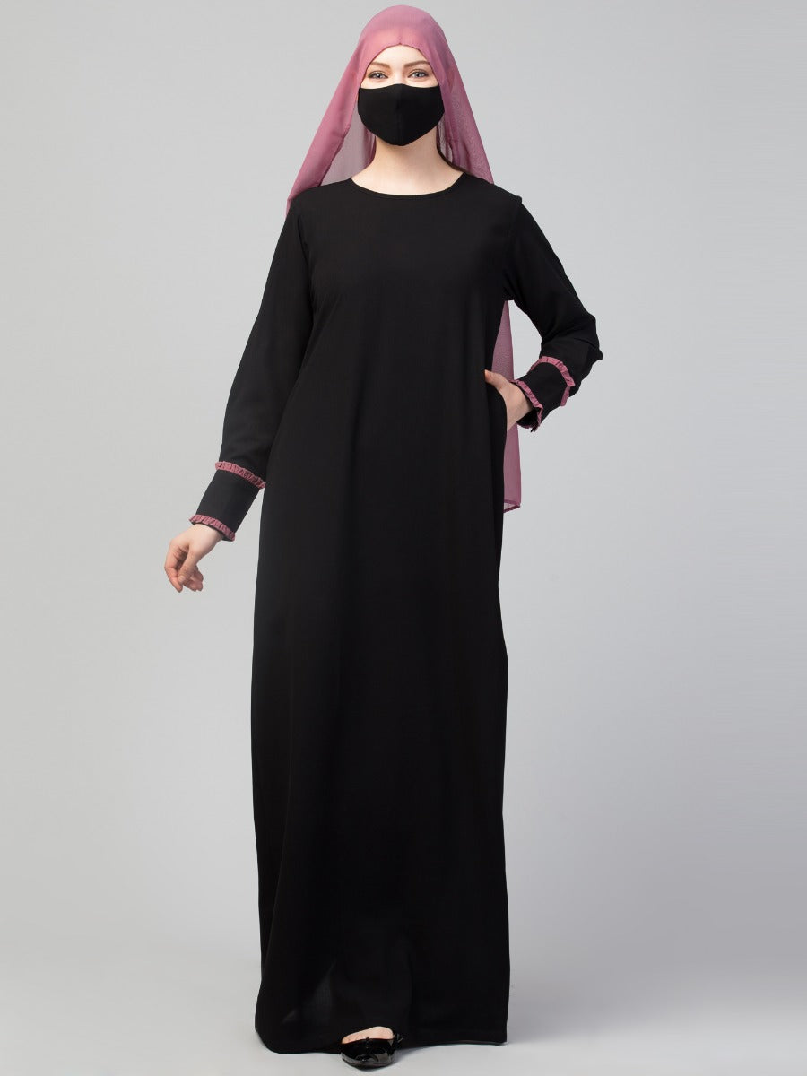 Four Pieces Set- Dual Layer Abaya With Khimar, Shrug & Stole Hijab.