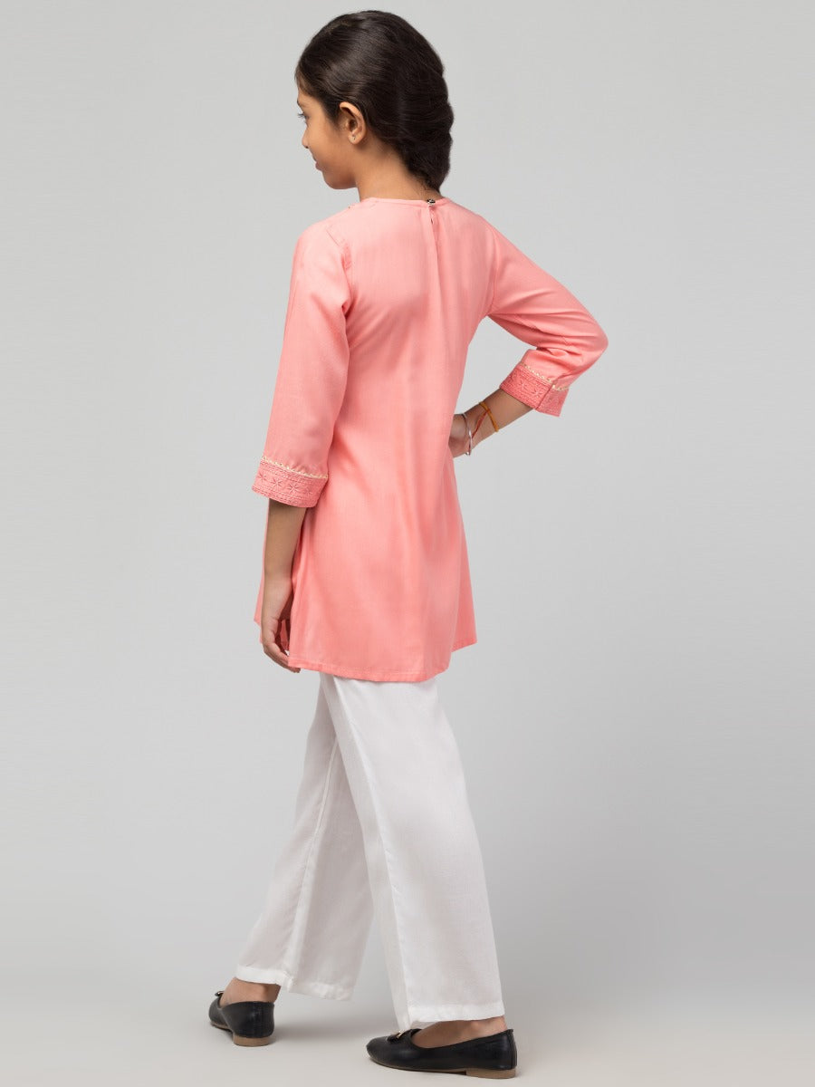 Embroidered Long Top For Girls In Rayon Fabric