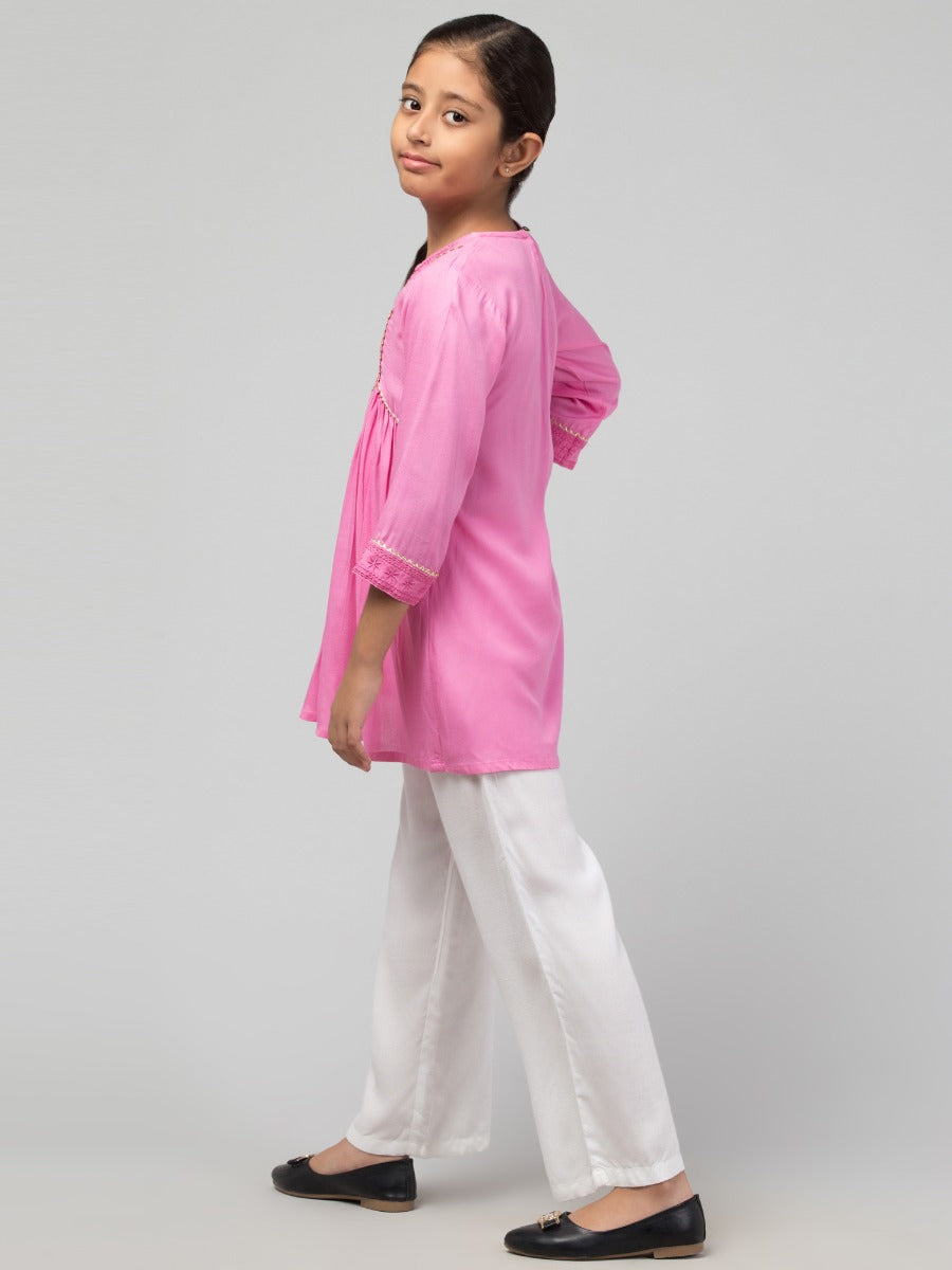 Embroidered Long Top For Girls In Rayon Fabric