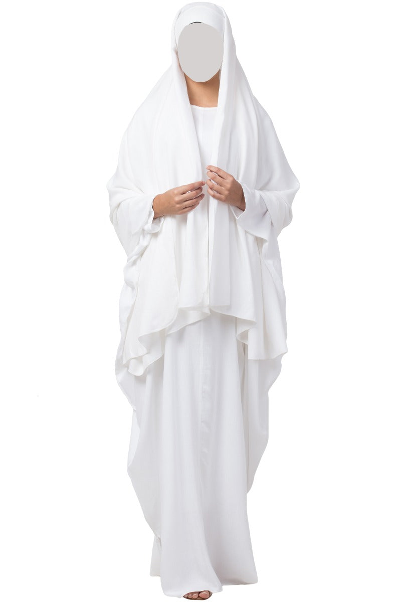 White kaftan and Irani Chadar Combo-Nida Matte Fabric