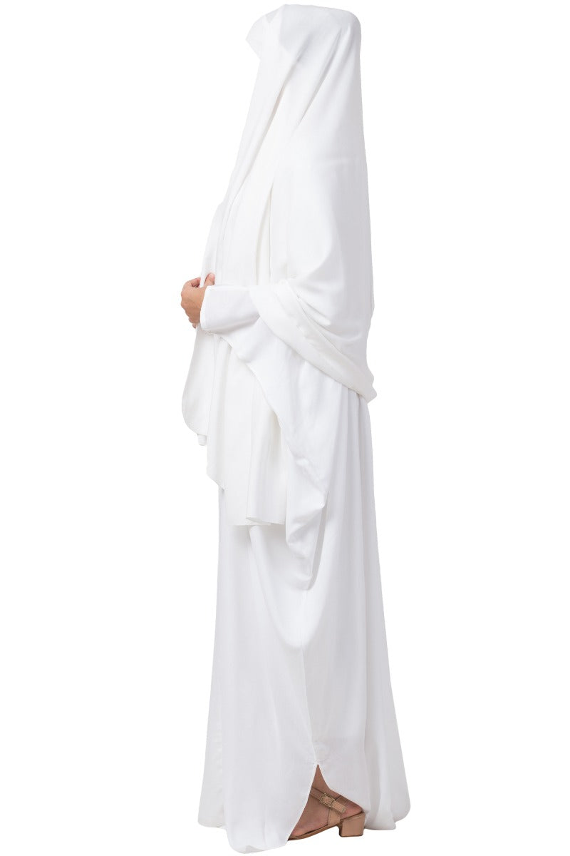 White kaftan and Irani Chadar Combo-Nida Matte Fabric