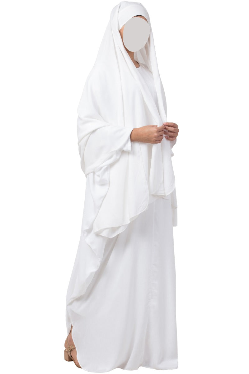White kaftan and Irani Chadar Combo-Nida Matte Fabric