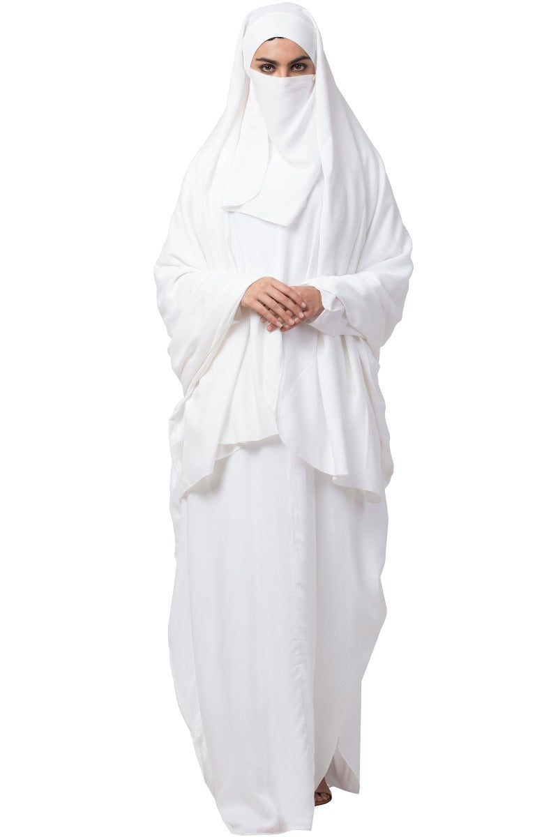 White kaftan and Irani Chadar Combo-Nida Matte Fabric