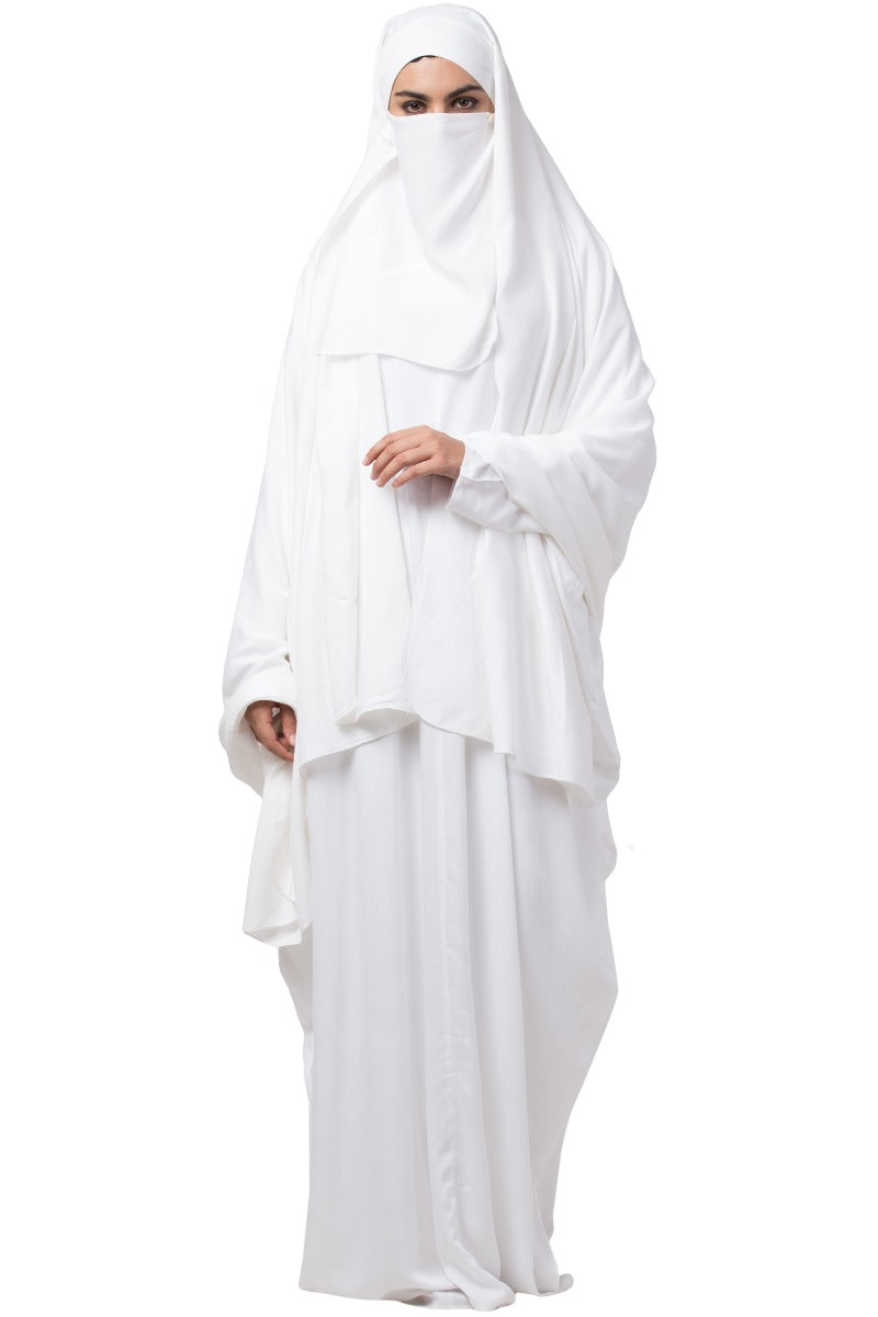 White kaftan and Irani Chadar Combo-Nida Matte Fabric