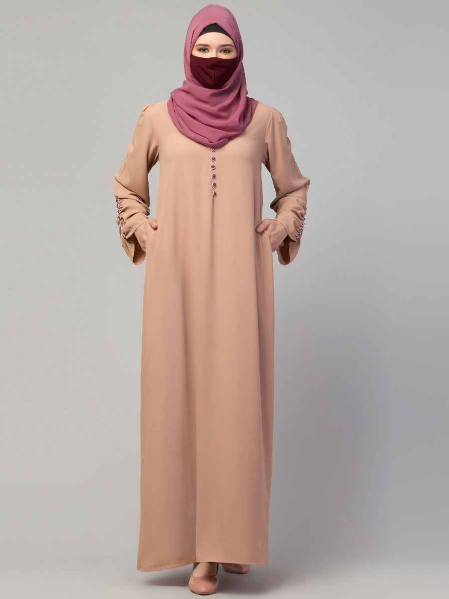 Simple Yet Stylish Abaya In Premium Stretchable Kashibo Fabric With Fabric Buttons