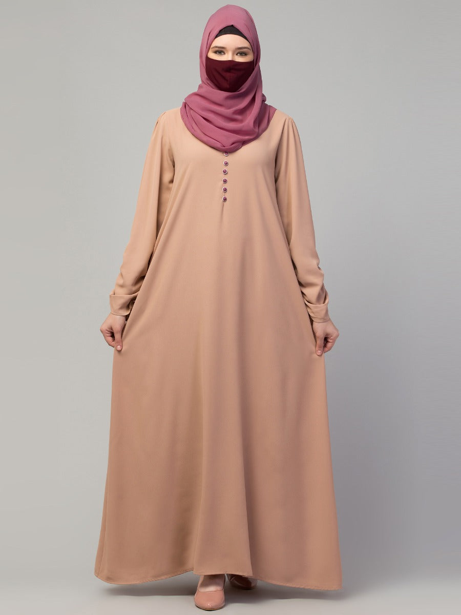 Simple Yet Stylish Abaya In Premium Stretchable Kashibo Fabric With Fabric Buttons