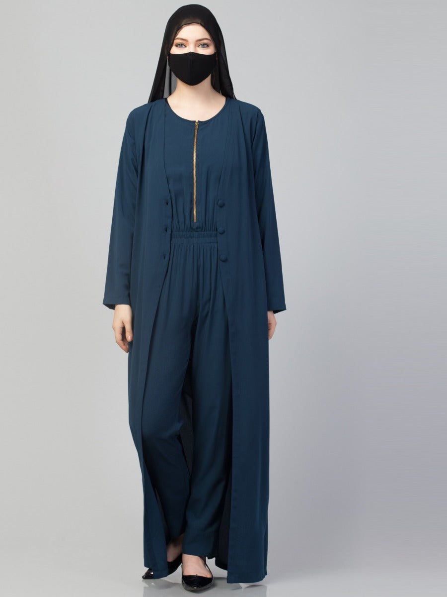 Sleeveless Jumpsuit With Coat Abaya & Stole Hijab