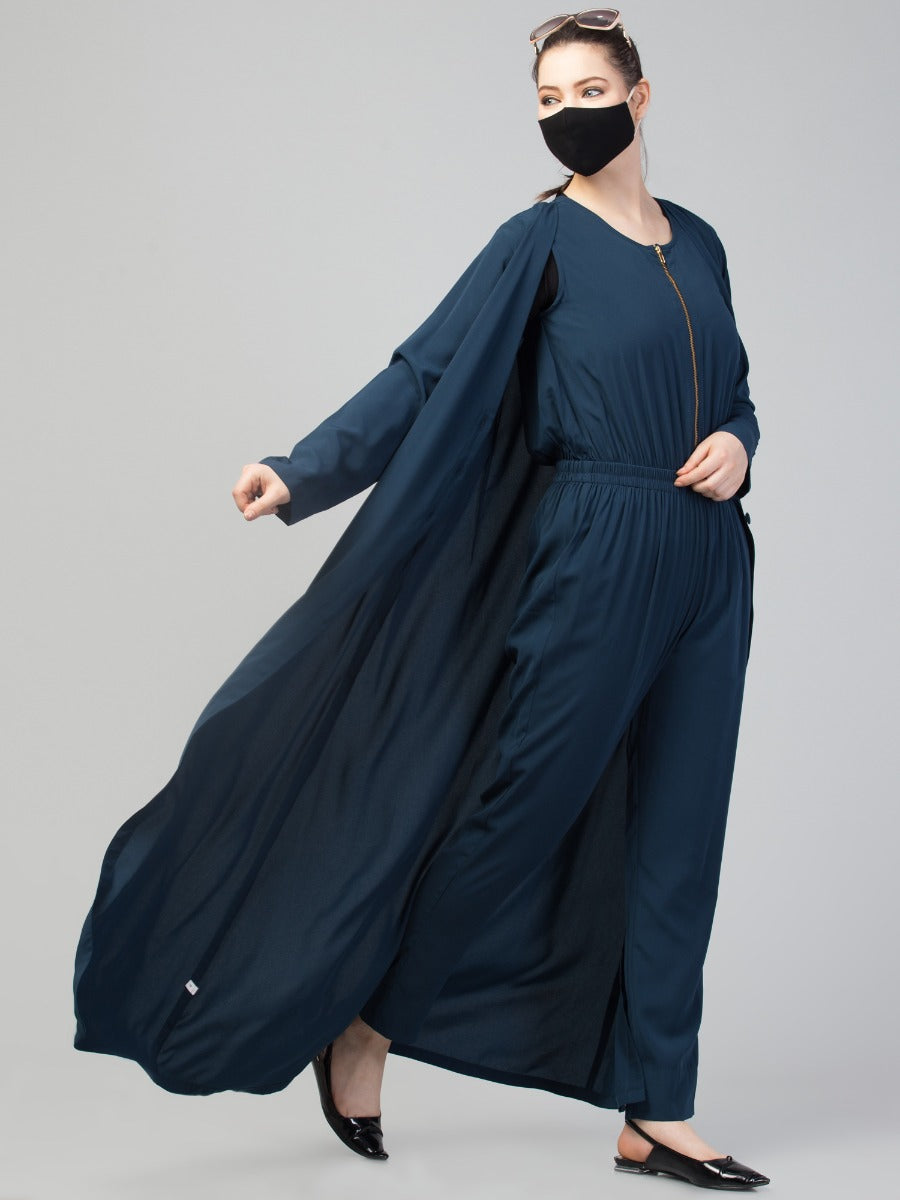 Sleeveless Jumpsuit With Coat Abaya & Stole Hijab