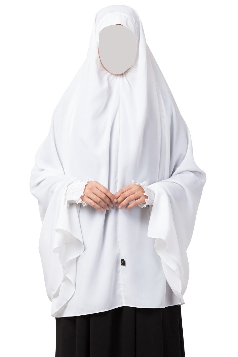 White Khimar-Prayer Hijab With Sleeves