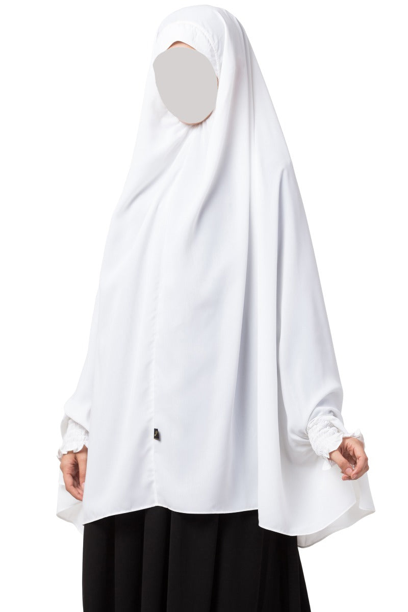 White Khimar-Prayer Hijab With Sleeves