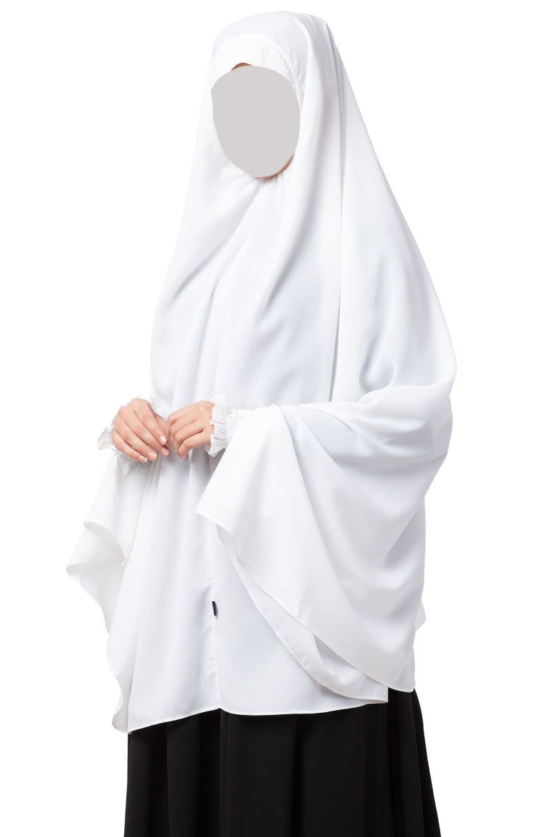 White Khimar-Prayer Hijab With Sleeves