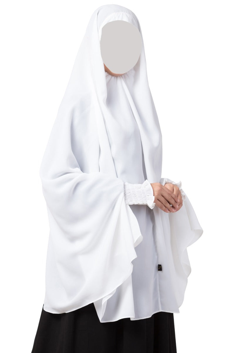 White Khimar-Prayer Hijab With Sleeves