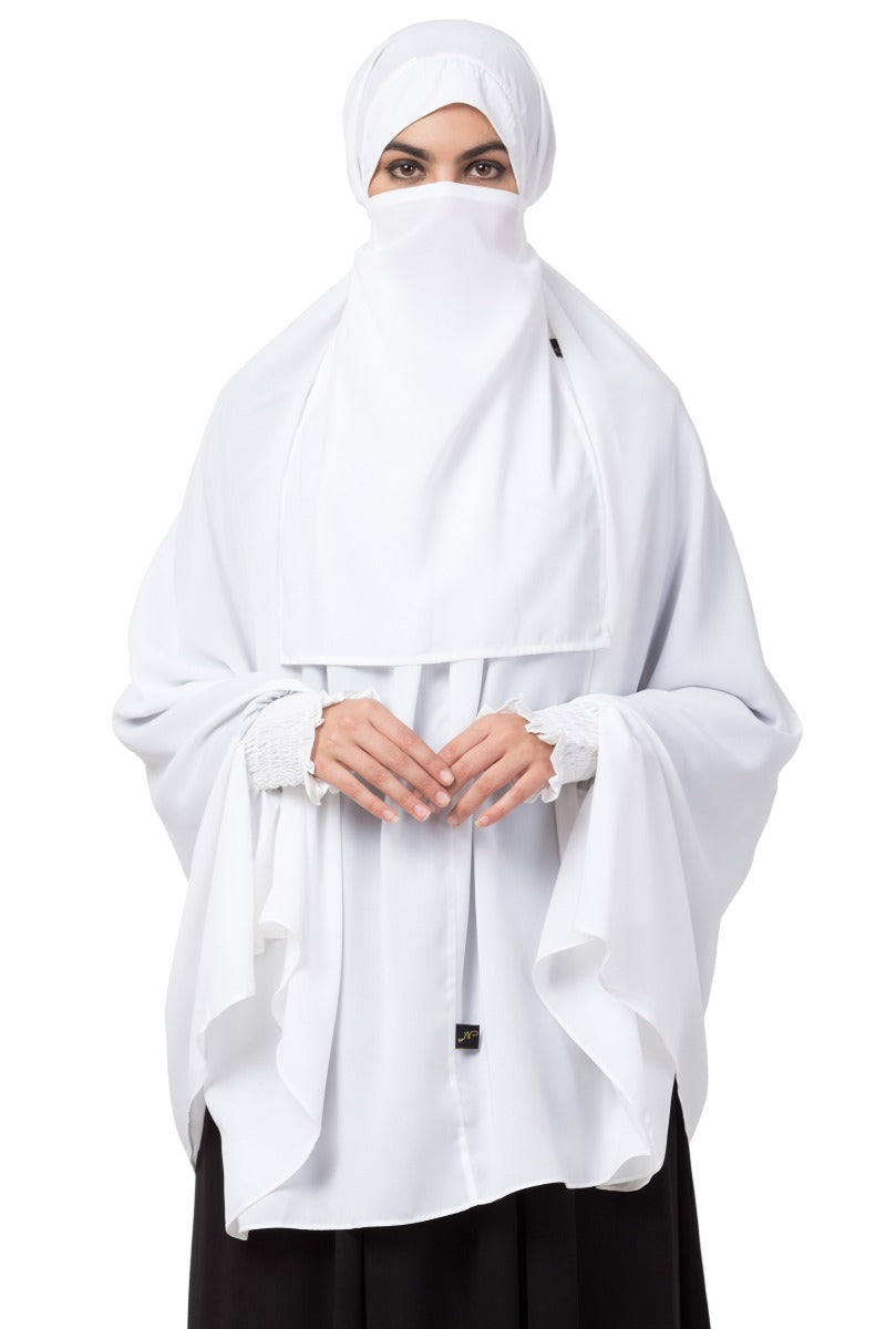 White Khimar-Prayer Hijab With Sleeves