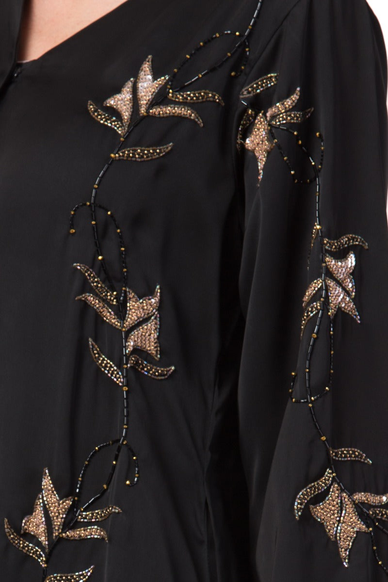 Mushkiya-Front Open Dress With Hand Work Embellishments-Not An Abaya