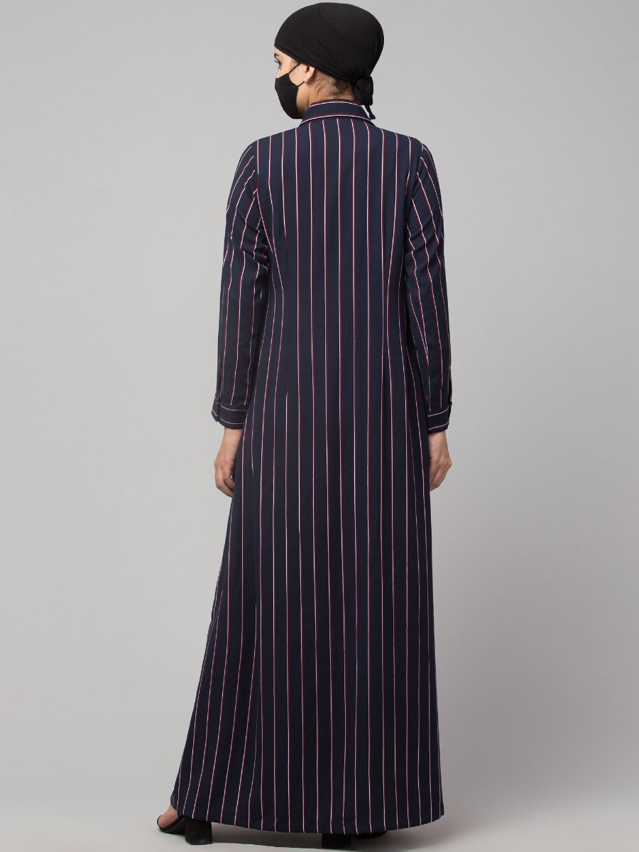 Front Open Dress Abaya With Shirt Collar