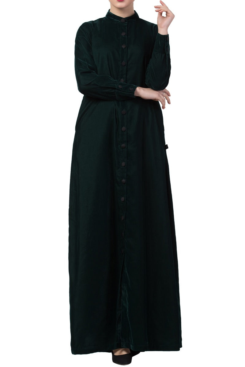 Mushkiya- Front Open-Velvet Abaya Dress