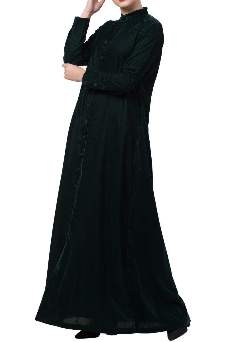 Mushkiya- Front Open-Velvet Abaya Dress