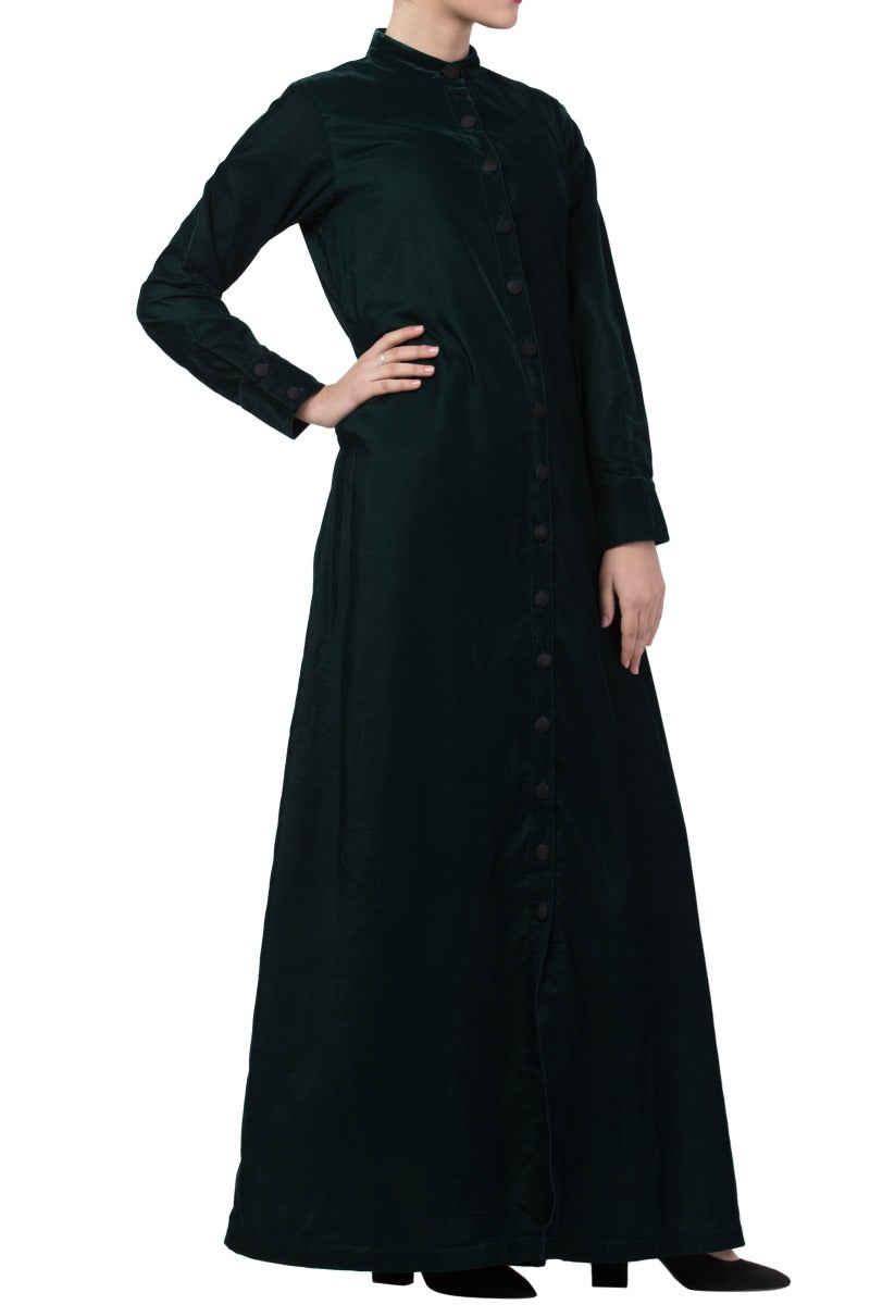 Mushkiya- Front Open-Velvet Abaya Dress
