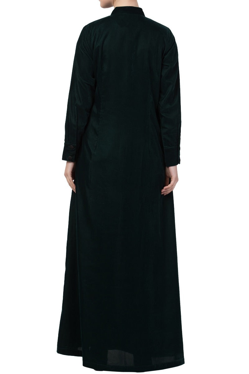 Mushkiya- Front Open-Velvet Abaya Dress