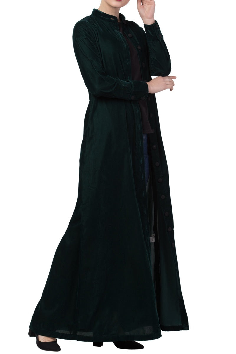 Mushkiya- Front Open-Velvet Abaya Dress